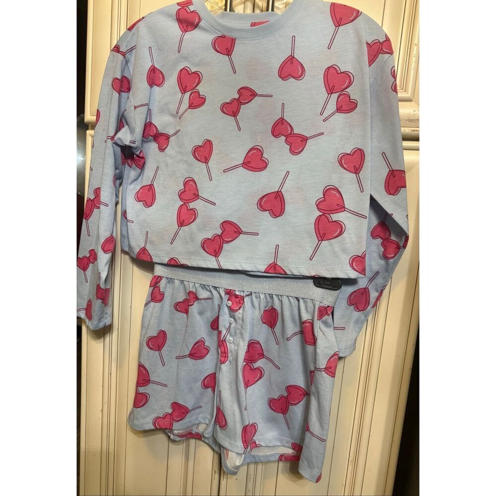 GAP Girl's Soft Jersey Pajama Top And Shorts Sleep Set Blue Pink Size 12-13
